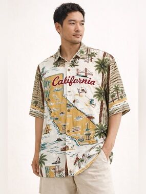 Reyn Spooner Vintage California Map Aloha Shirt Rayon Statement Sz XXL
